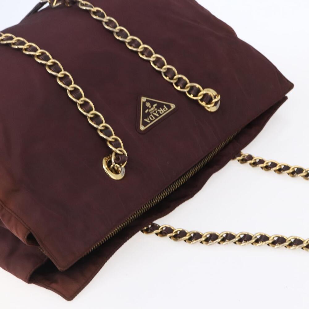 PRADA Chain Tote Bag Nylon Bordeaux Gold Auth ar13821 - Picture 6 of 16